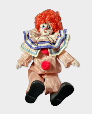 Vtg Brinns 1990 Porcelain Clown Doll Collectible - Red Hair - Blue Eyes