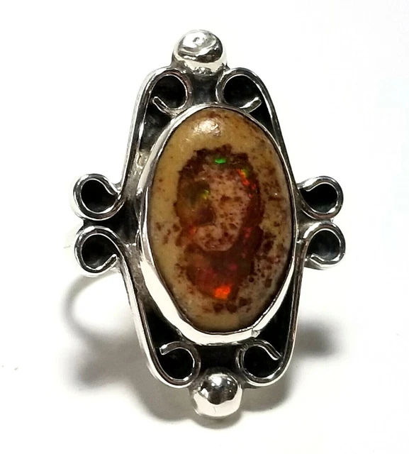 Sterling Silver Taxco Ring Mexico JLF Jose Luis Flores Cantera Fire Opal 975 VTG