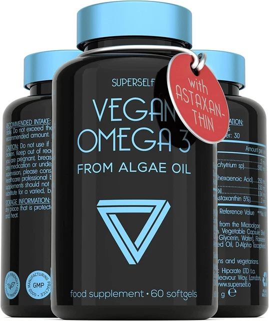 VEGAN OMEGA 3 Capsules 500mg Algae Oil DHA Supplement 60 Softgel