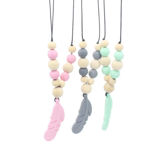 Silicone Feather Beads Teething Necklace Baby Teether Autism Sensory Chew Toy AU