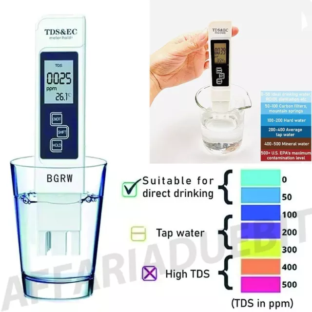 misuratore digitale qualità ACQUA purezza tester penna misurazione PPM TDS