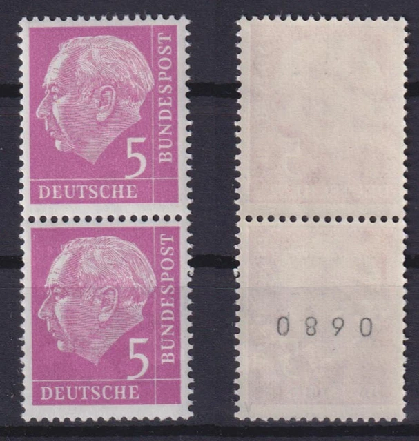 Bund 179xv Heuss 5 Pf gerade Nr. 0680 im Paar gepr. postfrisch