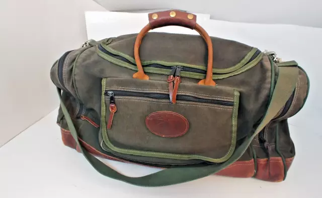 Vintage Orvis Large Green Canvas Leather Battenkill Duffle Bag Weekender Travel