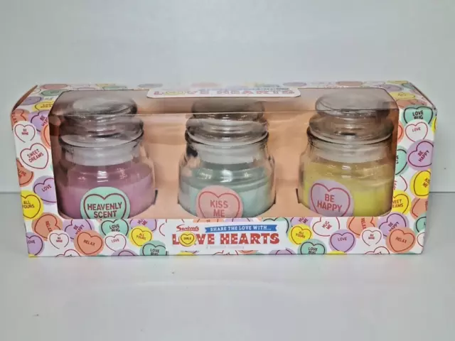 Swizzels Love Hearts Scented 3 X Glass Jar Candle Gift Set