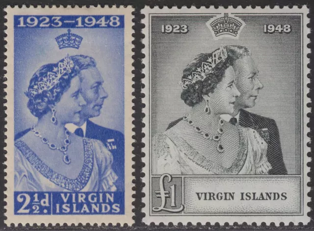 British Virgin Islands 1948 KGVI Silver Wedding 2½d, £1 Mint SG124-125 cat £16