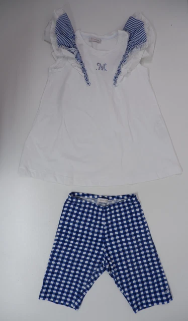 Monnalisa Set Abbigliamento Ragazze Età 12 Anni T-Shirt Top Pantaloncini Ciclo Blu a Scacchi