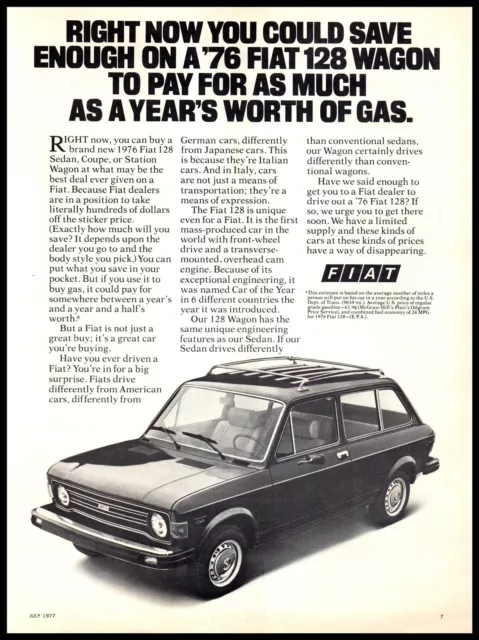 1977 Magazine Car Print Ad - 1976 Fiat 128 Wagon A6