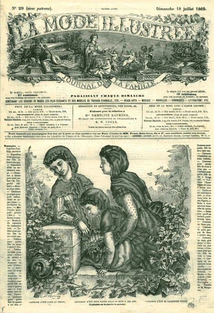 Gravure de mode ancienne 1869 berceau lit enfant issue de magazine