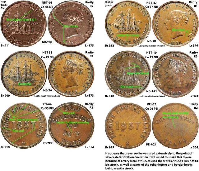 Nice group of 6 Colonial Canada New Brunswick & Prince Edward island Tokens