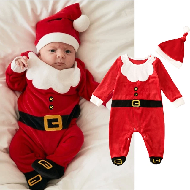 Abito natalizio neonato bambino neonato bambini bambine pumper pile set tuta cappello