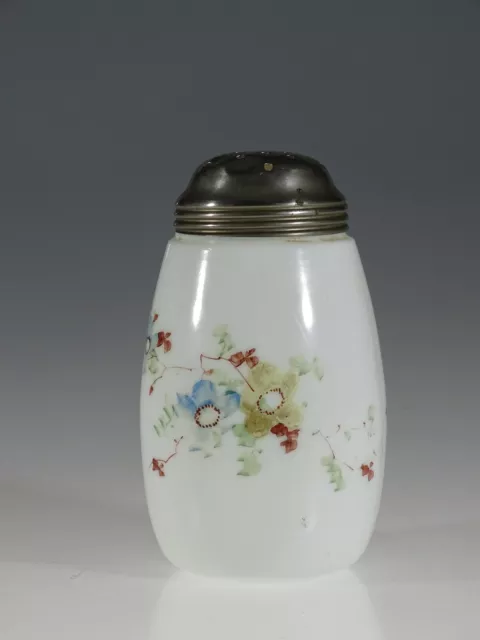 EAPG Milk Glass Hand Painted Sugar Shaker Muffineer Floral Motif c.1890