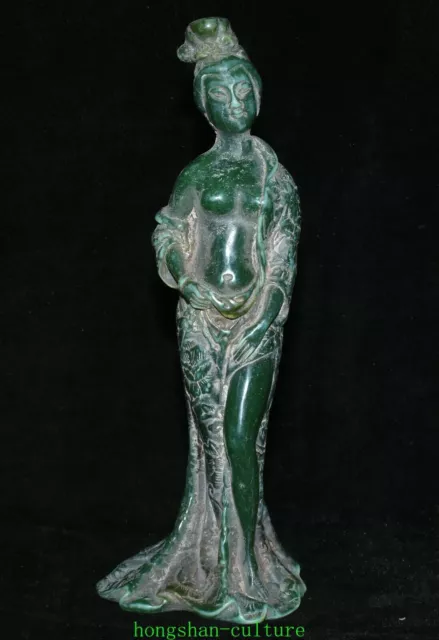 22,9 cm vieux vert jade sculpté support belle femme beauté belle statue