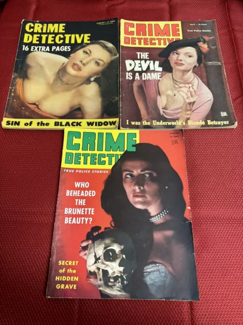 Crime Detective Magazine Lot Of 3 Rare 40s & 50s