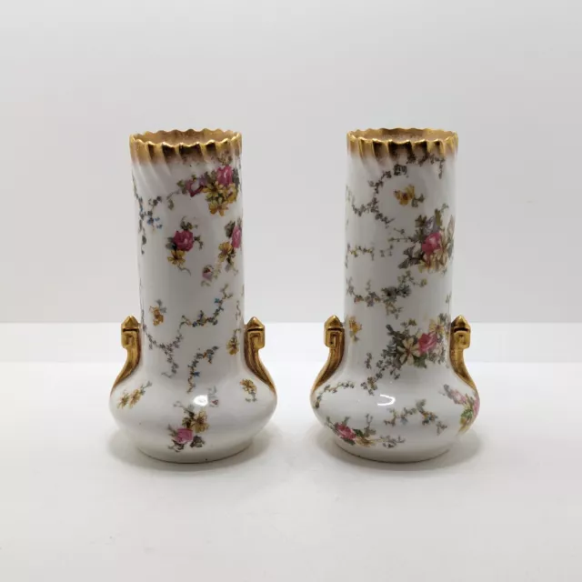 George Jones & Sons Crescent China Vases, Pair, Art Deco, Gilded Floral, Antique