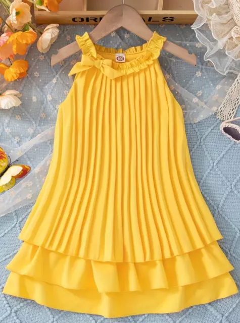 Brand New Girls Yellow Pleated Summer Dress Age 5-6 Years #girlsdress