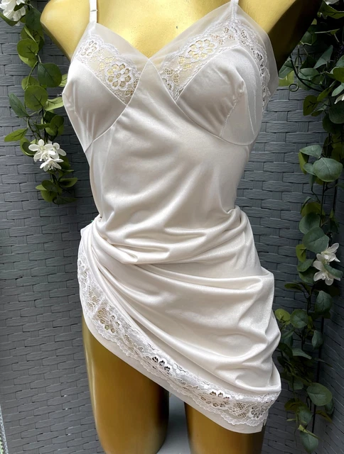 Sottoveste vintage Stevex bianco pizzo nylon slip intera taglia uk med