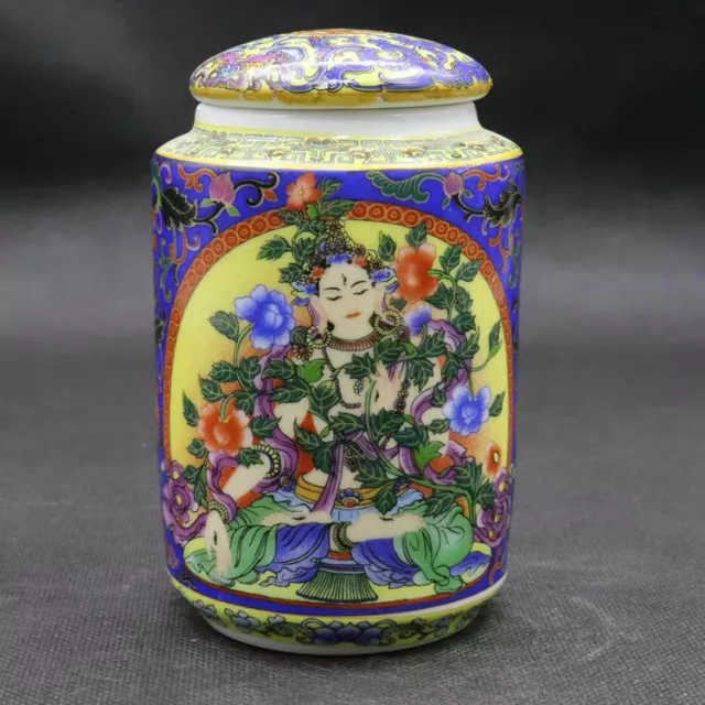 Jingdezhen Porcelain Court Mark Enamel Buddha Tea Caddy Qing Yongzheng