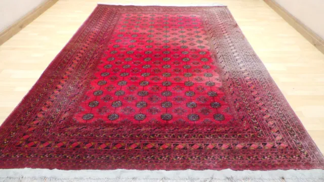 Large Afghan CARPET RUG HAND MADE Oriental Wool  LARGE Bokhara 10ft 7" x 6ft 11"