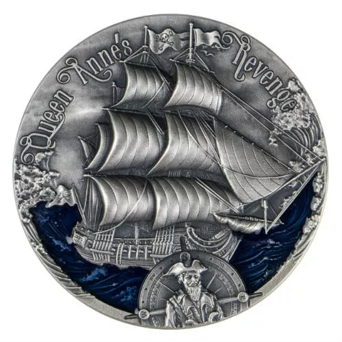 2019 Queen Annes revenge 2 oz relief pure silver coin