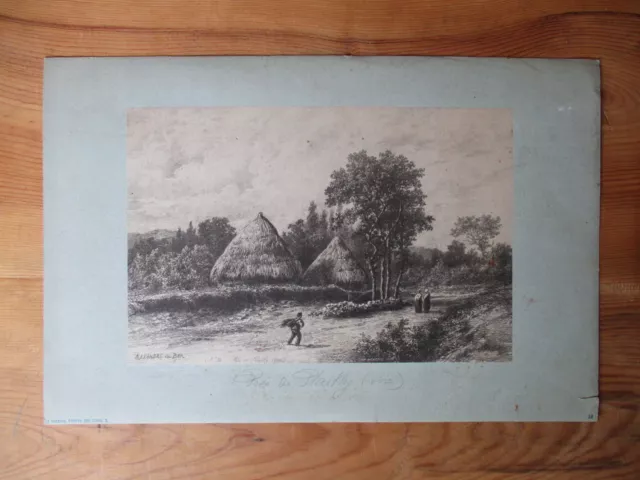 Ancienne estampe Lithographie paysage près de Plailly Oise Mortefontaine tableau
