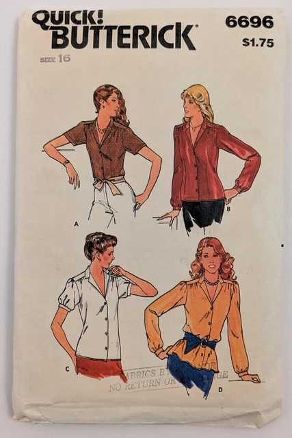 Quick Butterick 6696 VINTAGE sewing pattern UNCUT Misses' blouse