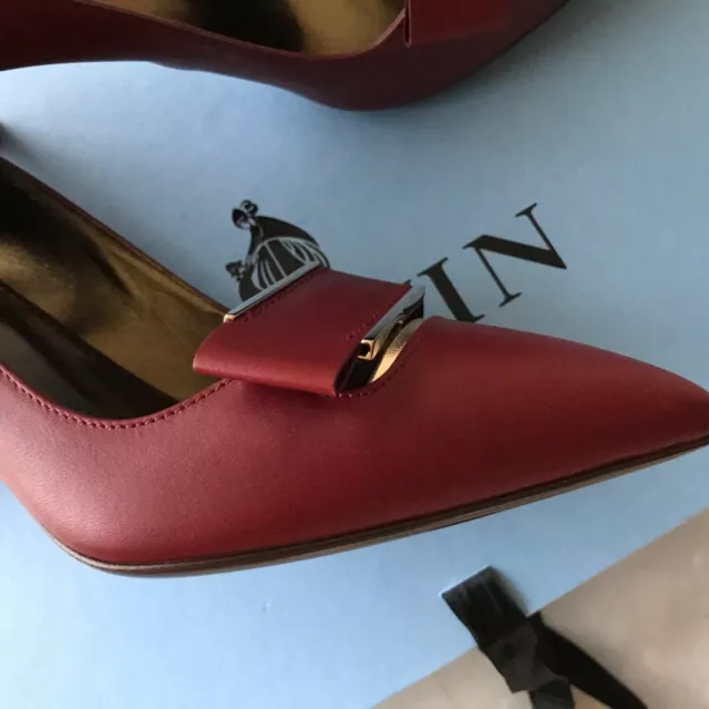 New Lanvin Calfskin Leather Point-Toe Buckle Pump, Burgundy (Size 37/US 6) w Box 2