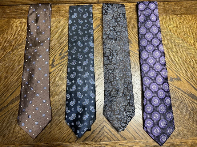 LOT of 4 MENS TIES David Donahue Robert Talbot Ike Behar BUNDLE Dress Shirt