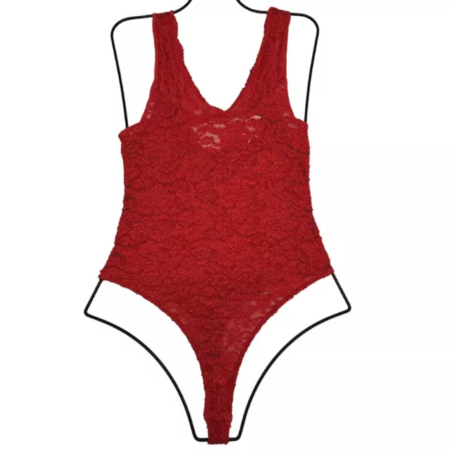 VINTAGE VICTORIA'S SECRET Gold Label Stretch Lace Thong Bodysuit Red ...