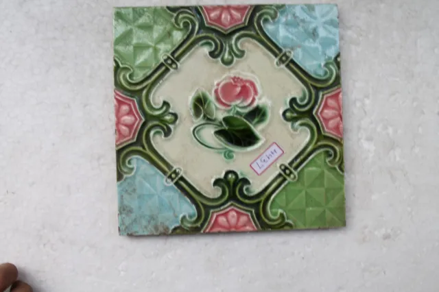 Vintage Tile Art Nouveau Majolica Pink Flower Design Architecture Tile Nh4437 6