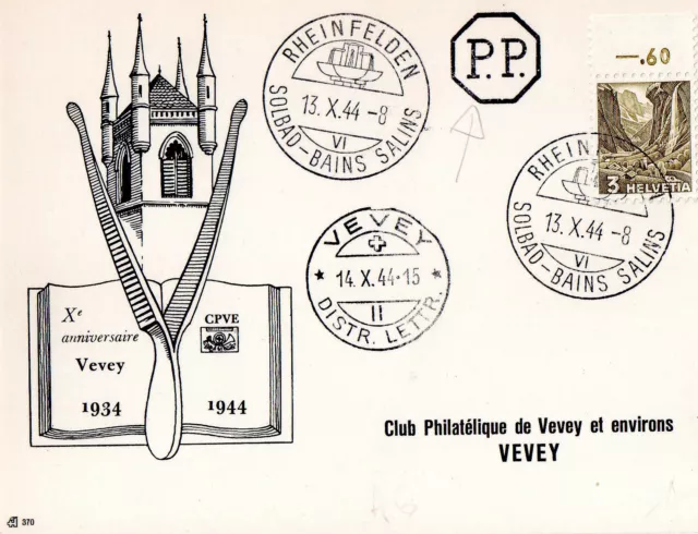 Schweiz Sonderkarte 100 Jahre CPVE Vevey 13.10.1944