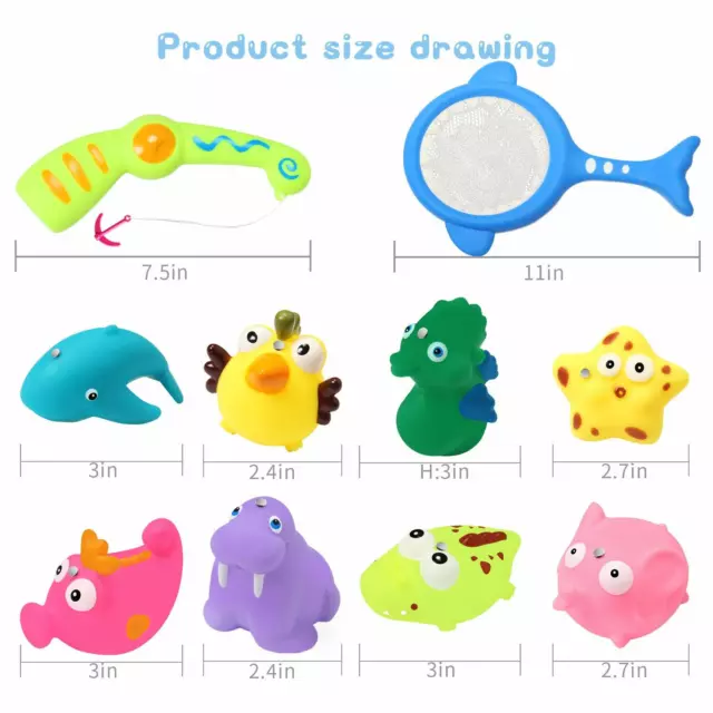 10 pièces jouets de bain pour bébé, baignoire jouet flottant - filet de pêche, coccinelle, grenouille, vaches