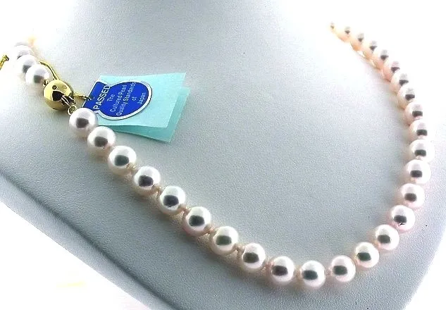 AA+ 7.5-8MM JAPANESE Akoya Cultured Pearl Necklace 14K Diamond Clasp ...