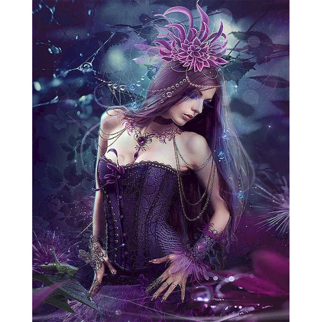 Purple Flower Girl Oil Paint By Numbers Kit DIY Frameless Drawing for Adults Set
