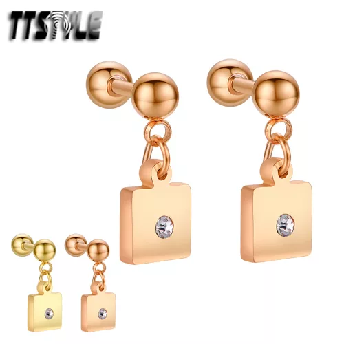 TTstyle Surgical Steel Dangle Cartilage Tragus Square Earrings Pair Gold/Rose