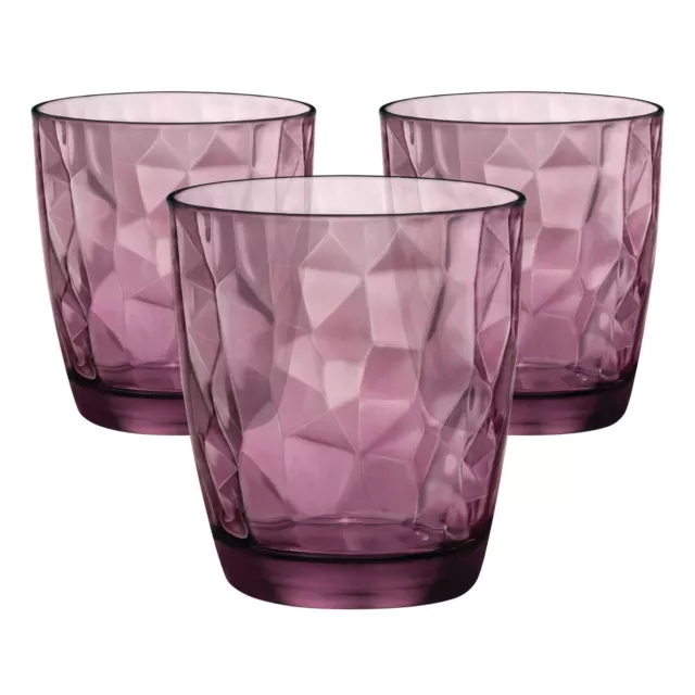 Bormioli Rocco 3x Wasserglas Diamond 300 ml lila, Trinkglas, Saftglas Longdrink