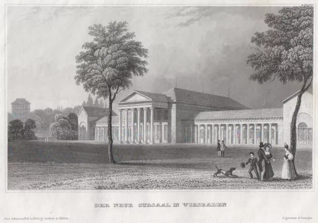 Wiesbaden Kursaal Original Grabado de Acero Bibl. Inst. 1853