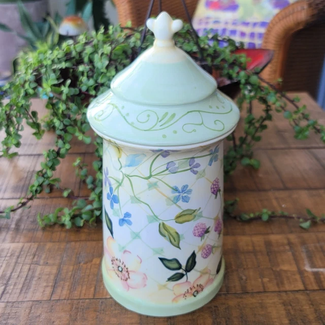Vintage Tracy Porter Ceramic Canister "Evelyn" Floral Berries Hand Painted 10.5"