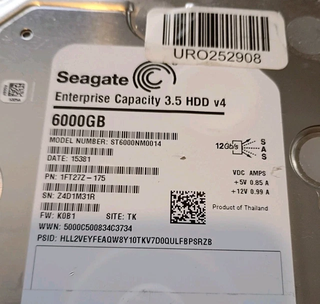Seagate 6TB 4Kn 7.2K SAS 12Gbps 3.5 Inch Enterprise Hard Drive – For Dell Server JBOD, ST6000NM0014, Used