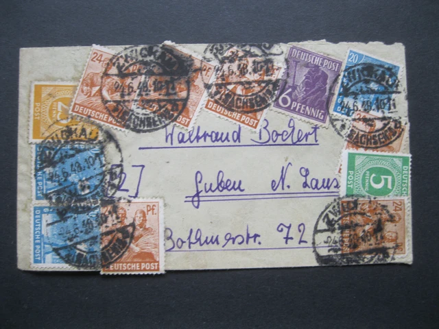 Briefmarken Brief SBZ Alliierte Besetzung Zehnfachfrankatur ZWICKAU nach GUBEN