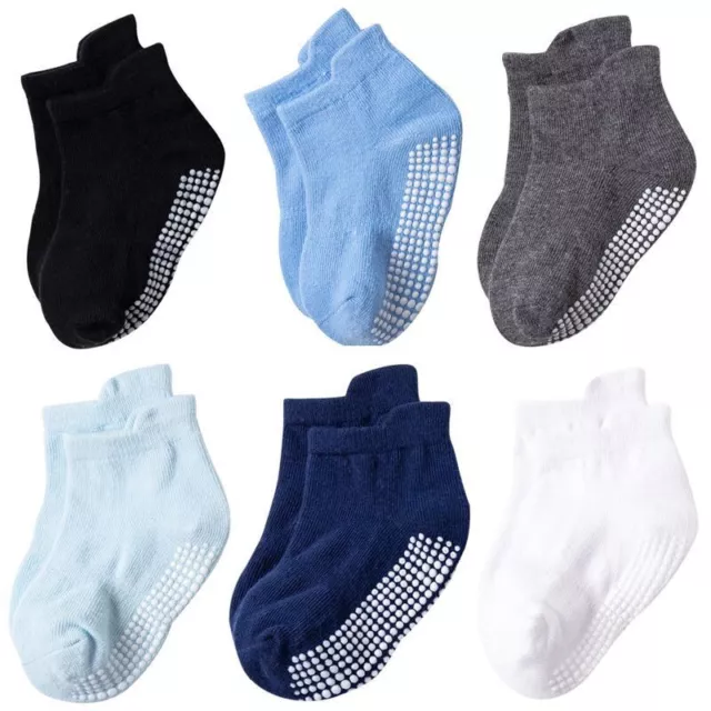 6 PAIRS Baby Boys Toddlers Non-slip Floor Ankle Socks Kids Non Skid Cotton Sock