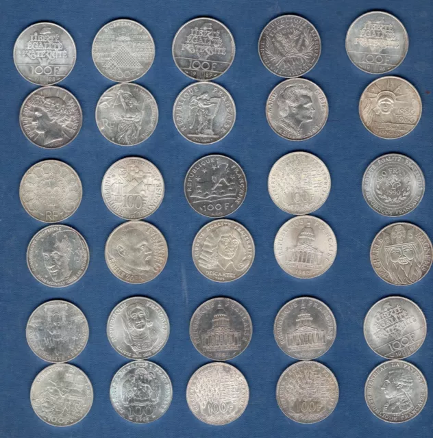 Lot de 15 pièces de 100 Francs Commémorative différentes SUP