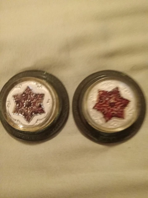 PAIR OF VICTORIAN PICTURE HANGING NAIL -RED STAR W/ WHITE GLASS  circa 1860