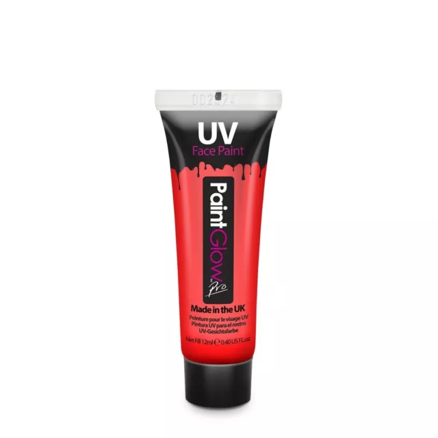 Paint Glow Pro trucco UV al neon 12 ml rosso fatto nel Regno Unito vernice viso neon vernice UV