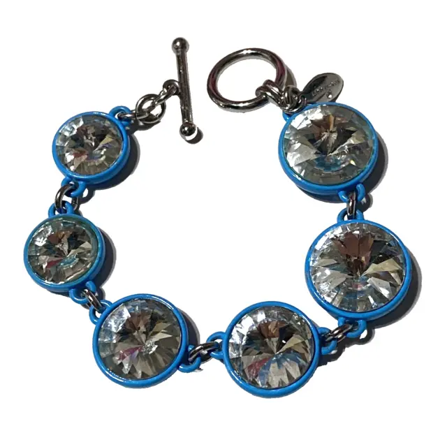 Ann Taylor Crystal Rivoli Bracelet 7.5” Bright Blue Enamel Silver Tone MSRP $38