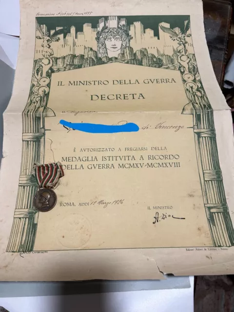 Diploma Con Medaglia Prima Guerra Mondiale  Della Regia Guardia Di Finanza