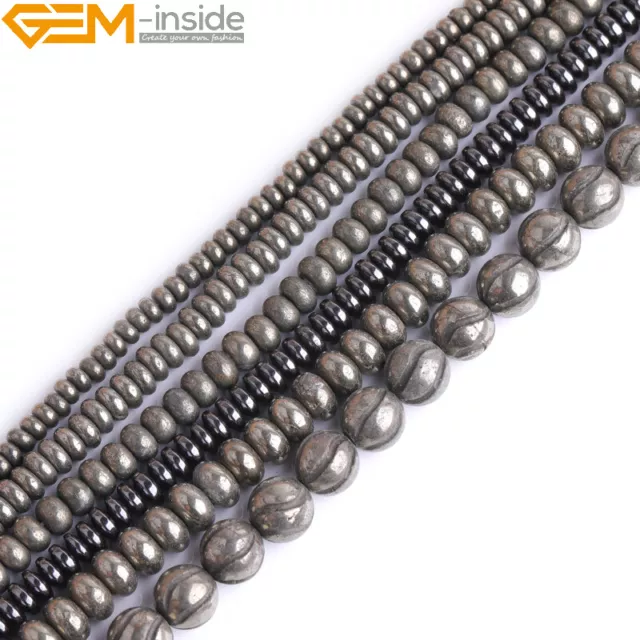 Natural Stone Genuine Rondelle Pyrite Gemstone Loose Beads For Jewelry Making15"