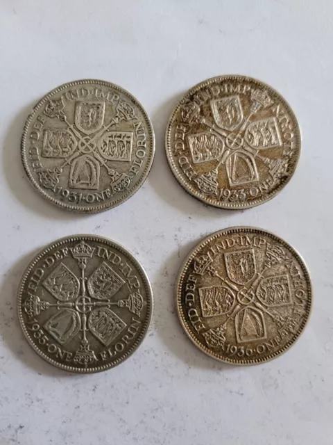 4 Silver One Florin Coins