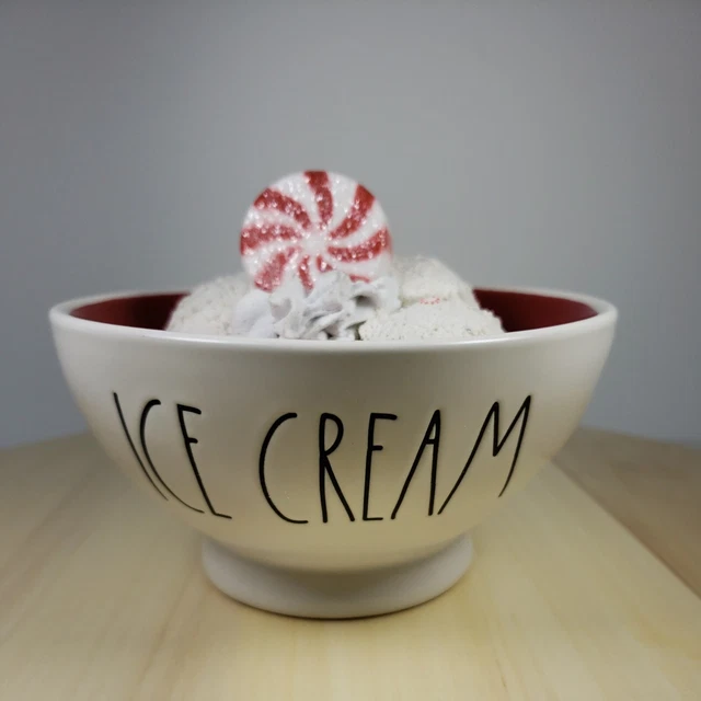 RAE DUNN ICE CREAM Bowl Faux Vanilla Peppermint Dessert Holiday