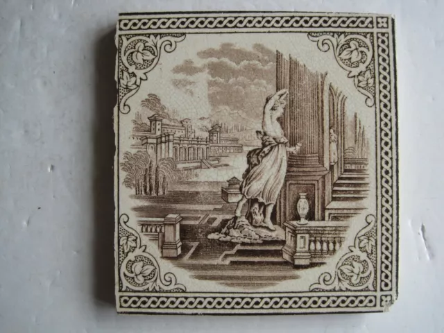 Antique Victorian Landscape Transfer Print Tile - Greco-Roman Style C1890