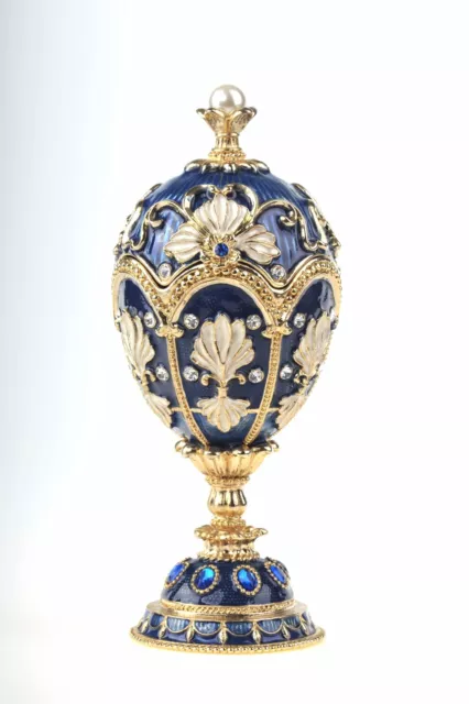 Keren Kopal Blue music Egg  Trinket Box Decorated with Austrian Crystals